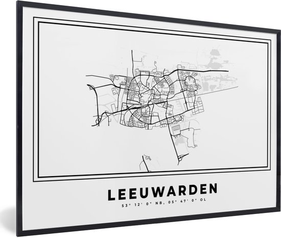 Fotolijst Incl Poster Zwart Wit Stadskaart Zwart Wit Kaart Leeuwarden Bol Com