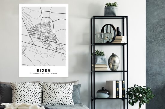 Affiche Rijen - Carte - Zwart Wit - Nederland - Carte - Plan de la ville - 80x120 cm
