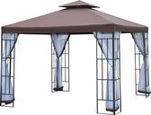 Outsunny Tente de réception dans le pavillon de tente de réception de jardin Tente de jardin Tente de réception double toit 3 x 3 m marron 01-0153