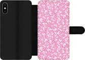 Bookcase Geschikt voor iPhone XS telefoonhoesje - Meiden - Hartjes - Roze - Patronen - Girl - Kindje - Kinderen - Met vakjes - Wallet case met magneetsluiting