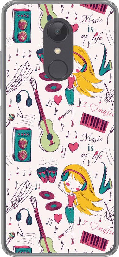 Convient pour coque Xiaomi Redmi 5 - Meiden - Musique - Écouteurs - Motifs - Fille - Rose - Enfants - Enfant - Coque de téléphone en Siliconen