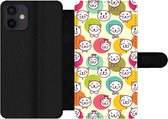 Bookcase Geschikt voor iPhone 12 Mini telefoonhoesje - Meisjes - Kat - Kroon - Patronen - Girl - Kids - Kinderen - Met vakjes - Wallet case met magneetsluiting