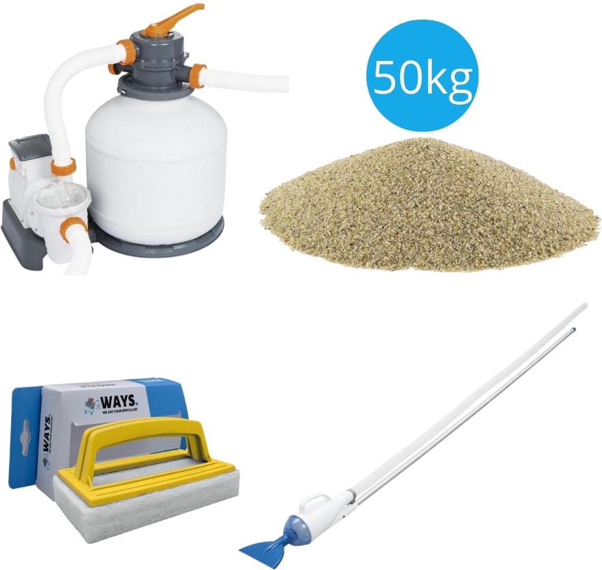 Bol.com Bestway - Zwembadstofzuiger AquaCrawl & Zandfilterpomp 5678 L/u & Filterzand 50 kg & WAYS Scrubborstel aanbieding