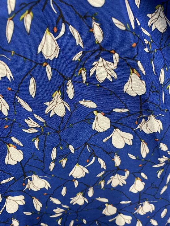 Dames midi jurk met bloemenprint S/M blauw/wit - Merkloos