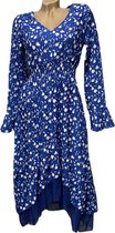 Dames midi jurk met bloemenprint 38-40 blauw/wit