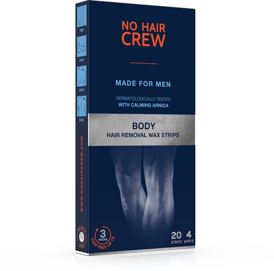 Ontharing - NO HAIR CREW - Wax Strips - Hars - Harsstrips - Ontharingsstrips / Waxstrips Harsen - Ontharen waxen - 20 strips - Harsontharing Lichaam Benen - MANNEN ontharingsstrip oksel heren - No Hair Crew