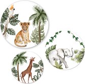 Muurcirkel jungle dieren - babykamer decoratie - versiering - wandcirkel baby - set van 3 cirkels