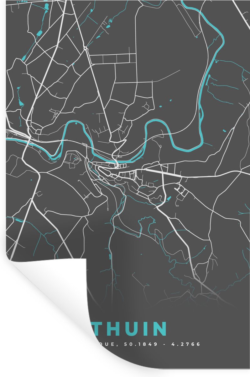 Muurstickers - Sticker Folie - Stadskaart – Grijs - Kaart – Thuin – België – Plattegrond -