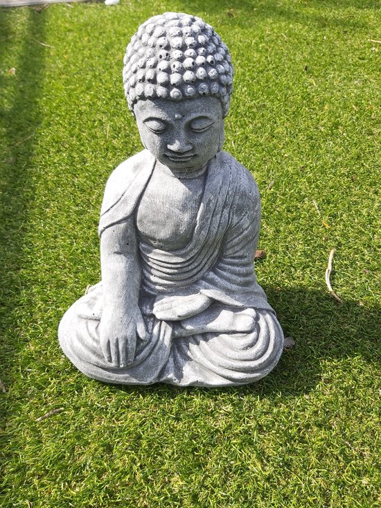bouddha lotus 33cm gris béton budda buda