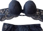 Lingerie - Voorgevormde super mooi 2-delig kanten lingerie set - Chique en sexy dames mode - Beste kwaliteit fashion lingerie bh's set 4427- Zwart - Maat 75B