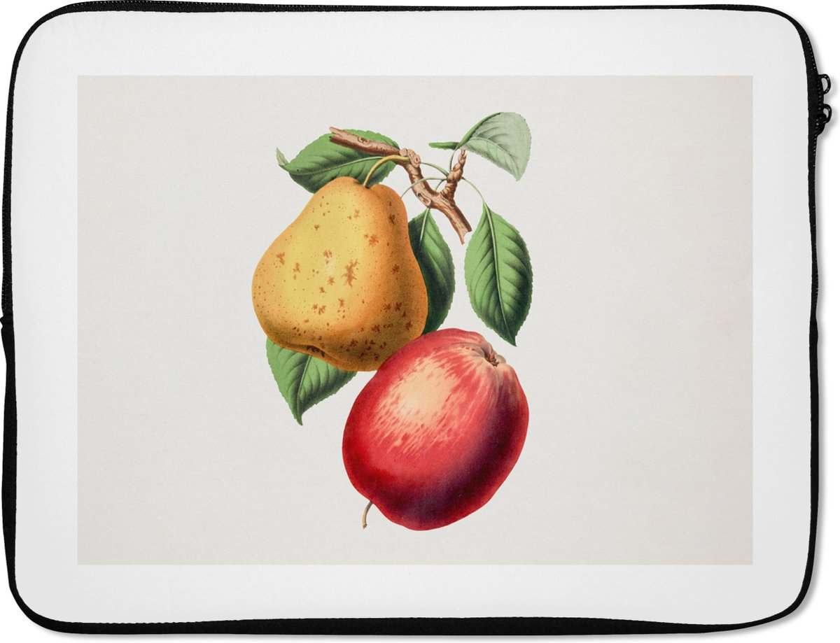 Laptophoes 17 inch - Appel - Peer - Fruit - Laptop sleeve - Binnenmaat 41x28 cm - Zwarte achterkant