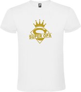 Wit T shirt met print van "Super Opa " print Goud size XXXXXL