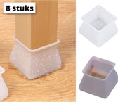 8 Stuks Siliconen Stoelpootdoppen - Stoelpoot Beschermers - Geurloos-Super Zacht &Dun -Flexibel 3.6 cm tot 4.6 cm Breedte - Vierkant - Wit Doorzichtig- Sale!