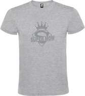Grijs T shirt met print van "Super Mom " print Zilver size L