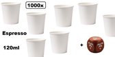 1000x Koffiebeker karton wit 120ml + dobbelsteen - Espresso Koffie thee chocomel soep drank water beker karton