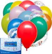 TwinQ 50x Gekleurde Feest Confetti en Helium Ballonnen Set - Verjaardag Versiering - Regenboog Ballonnenboog Maken - Latex