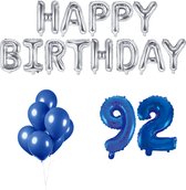92 jaar Verjaardag Versiering Ballon Pakket Blauw & Zilver