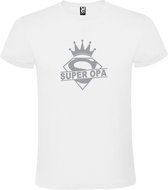 Wit T shirt met print van "Super Opa " print Zilver size L