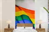 Behang - Fotobehang Foto van een regenboog vlag - Breedte 120 cm x hoogte 240 cm
