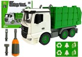 Vuilniswagen speelgoed -bouwset - 28x14x10 cm - groen wit