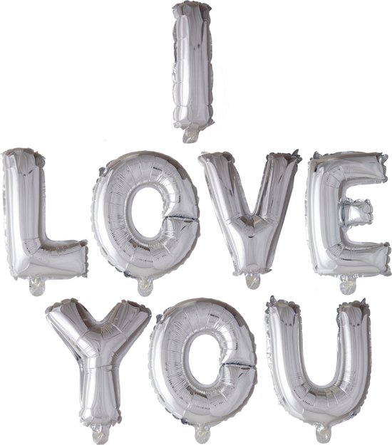 Folieballon Letters I Love You 41cm Zilver | Valentijn verrassing | Valentijn Kado