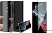 Hoesje geschikt voor Samsung Galaxy S22 Ultra - Book Case Spiegel Wallet Cover Hoes Zwart - PET Glasfolie Screenprotector