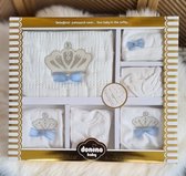 Luxe 10 delige new born set met deken - licht blauw/wit -wit grijze koningskroon- kings & queens - baby set - kraam cadeau - gift new born boy - 0 tem 4 maanden