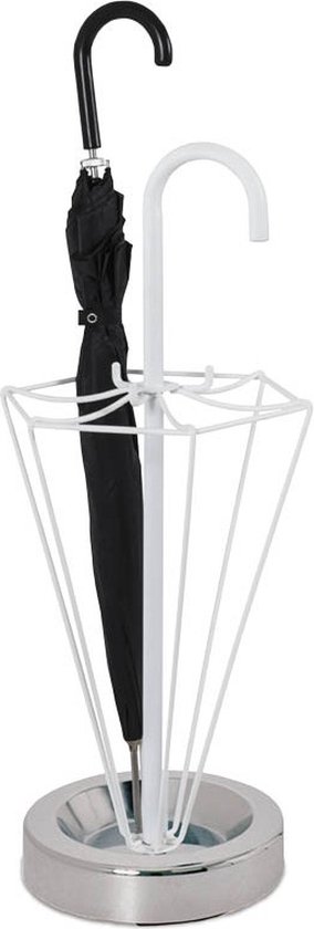 Paraplubak - Wit stalen parapluhouder - Verzwaarde voet - Paraplustandaard in de vorm van een paraplu - 31 x 31 x 75 cm