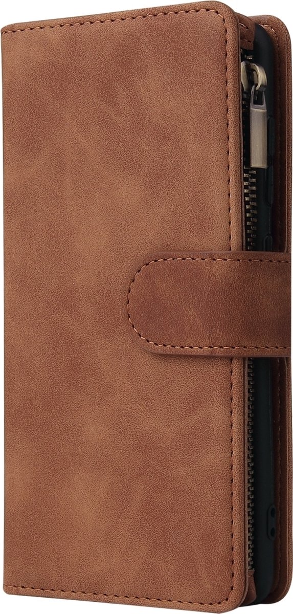 Mobigear Telefoonhoesje geschikt voor Samsung Galaxy A41 Hoesje | Mobigear Zipper Bookcase Portemonnee | Pasjeshouder voor 6 Pasjes | Telefoonhoesje voor Pinpas / OV Kaart / Rijbewijs - Bruin