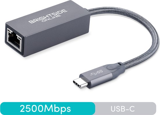 USB-C naar Ethernet adapter - 2.5Gbps (2500Mbps) - RJ45 - Windows/Mac