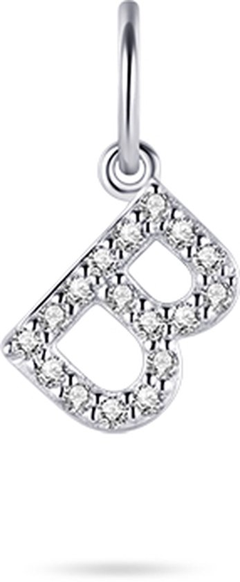 Gisser Jewels - Hanger excl. Collier - Letter B met Zirkonia - 8mm - Gerhodineerd Zilver 925 - P1080/B - Sieraad - Dames - Wit - 925 Zilver