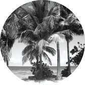 Sanders & Sanders zelfklevende behangcirkel tropisch landschap met palmbomen zwart en grijs - 601096 - Ø 70 cm