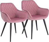 Set Van 2 Woonkamerstoel In Fluwelen Hoes & Metaal Beca Roze