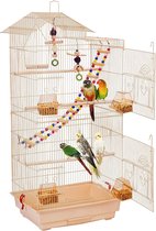 Bol.com Vogelkooi met vogelspeelgoed kooispeelgoed parkietkooi nimfensittik Fink-papegaaien kooi met vogeltrap (Almond) aanbieding