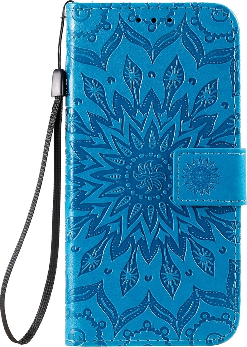Mobigear Telefoonhoesje geschikt voor Samsung Galaxy S20 Hoesje | Mobigear Sunflower Bookcase Portemonnee | Pasjeshouder voor 2 Pasjes | Telefoonhoesje voor Pinpas / OV Kaart / Rijbewijs - Blauw