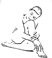 Poster Line-art tekening zittende vrouw met hoofd op knie - 20x30 cm