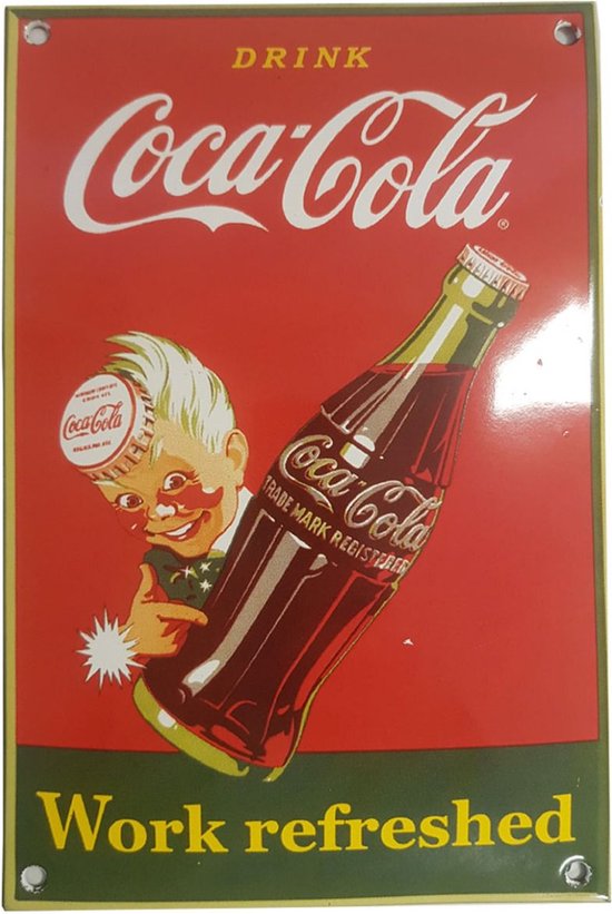 Drink Coca-Cola Work Refreshed Emaille Bord - 21 x 14 cm