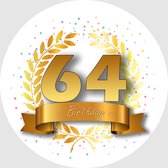 24x Verjaardag ronde stickers 64 jaar - Happy Birthday Feest Stickervellen Kinderen Volwassenen Cadeau Sticker