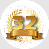 24x Verjaardag ronde stickers 32 jaar - Happy Birthday Feest Stickervellen Kinderen Volwassenen Cadeau Sticker