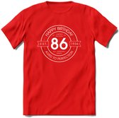 86th Happy Birthday T-shirt | Vintage 1936 Aged to Perfection | 86 jaar verjaardag cadeau | Grappig feest shirt Heren – Dames – Unisex kleding | - Rood - S