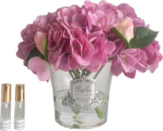 Kunstbloemen boeket Hortensia en Rozen Pink in glazen vaas – Cote Noire  (LHRB04) ipv... | bol.com