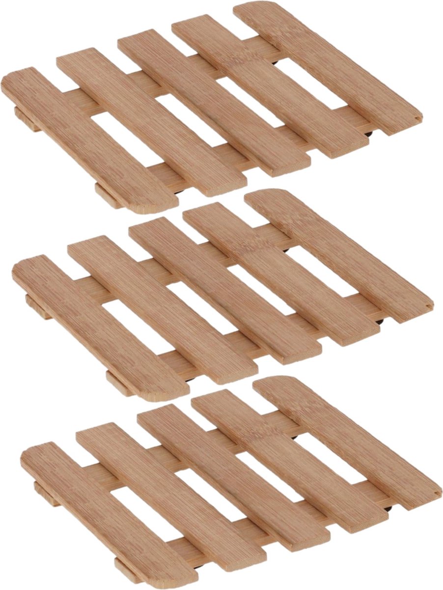 Set van 3x stuks pannenonderzetter van hout vierkant 15 x 15 cm