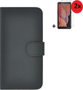 Samsung Galaxy Xcover 5 hoesje - Samsung Galaxy Xcover 5 Screenprotector - Samsung Xcover 5 Wallet Book Case Echt Leer Zwart + 2x Screenprotector