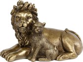 Sculptuur "Lion with cub" goud polystone 13x9x15cm