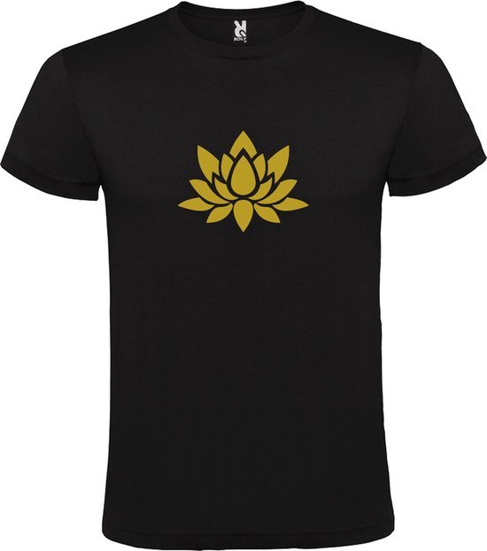 Zwart  T shirt met  print van "Lotusbloem " print Goud size S