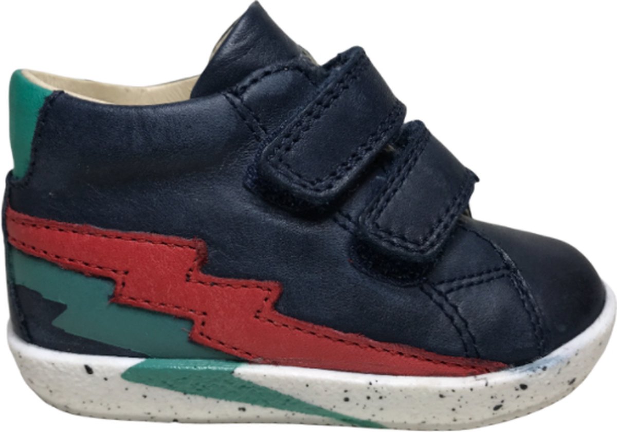 Falcotto velcro lederen sneaker Cayden navy rood/groene bliksem mt 18