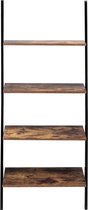 FURNIBELLA - Ladder Plank 4 Tier Wandmontage Boekenkast 64x35x150cm Rustiek Bruin