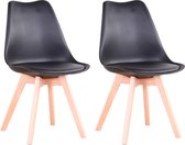 Stoel - Eetkamerstoelen - Lounge Chair - 2 stuks - Kunststof - Met Houten Poten - Zwart
