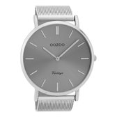 OOZOO Vintage series - Zilveren horloge met zilveren metalen mesh armband - C9936 - Ø44