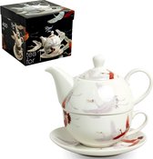 Luxe - Theepot - 3 delig - Tea for one - Japanse theeset - Kraanvogel - 100% Porselein - Handgemaakt - Theepot dubbelwandig - Met - Mok - Schotel - Theemok - Thee cadeau - Cadeau v